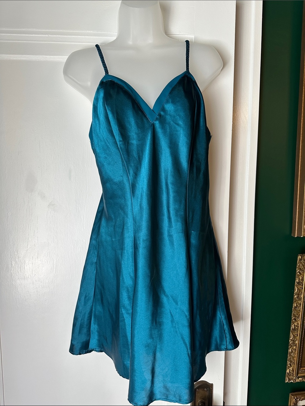 Victoria's Secret Teal Satin Slip with Braided Straps